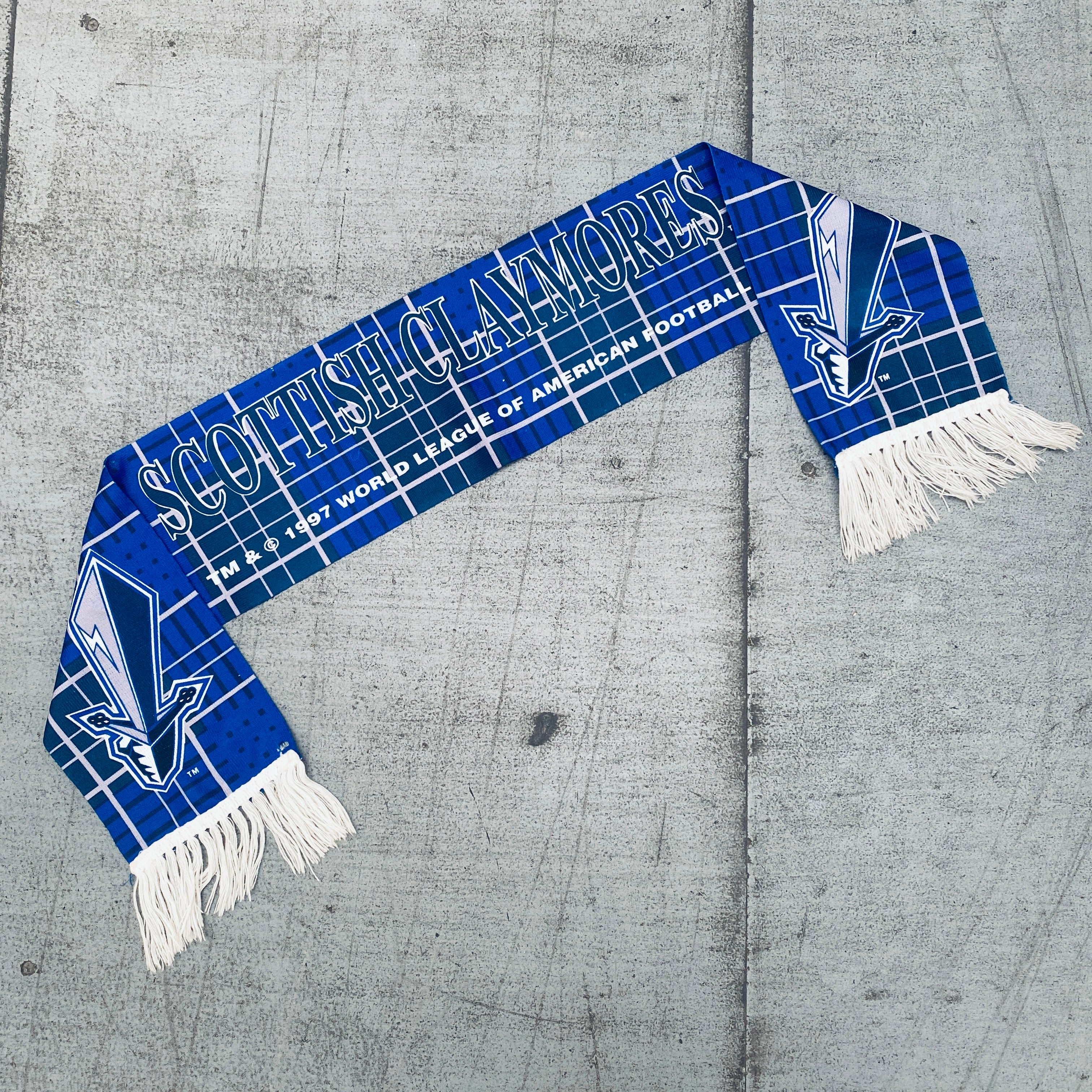 WLAF Scottish Claymores 1997 Sublimated Spellout Scarf - Vintage Football Fan Gift for Collectors & Game Day Supporters