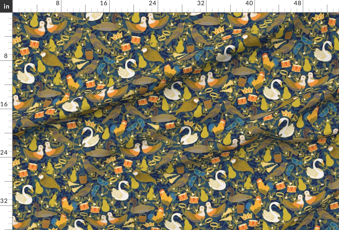 Christmas Pears & Turtle Doves Printed Minky Fabric by The Yard - Soft Plush Fabric for Sewing Baby Blankets, Quilt Backing & DIY Crafts - Perfect for Holiday Decor & Gift Making