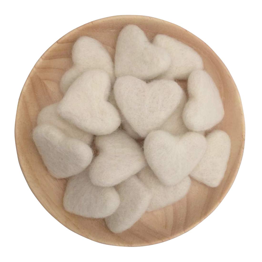 40mm Heart Shaped Felt Wool Pom Poms - 15pcs Beige DIY Craft Beads for Dream Catchers, Baby Mobiles, Nursery Decor, Party Props & Handmade Home Decoration - Perfect for Scrapbooking, Gift Wrapping, and Kids Crafts