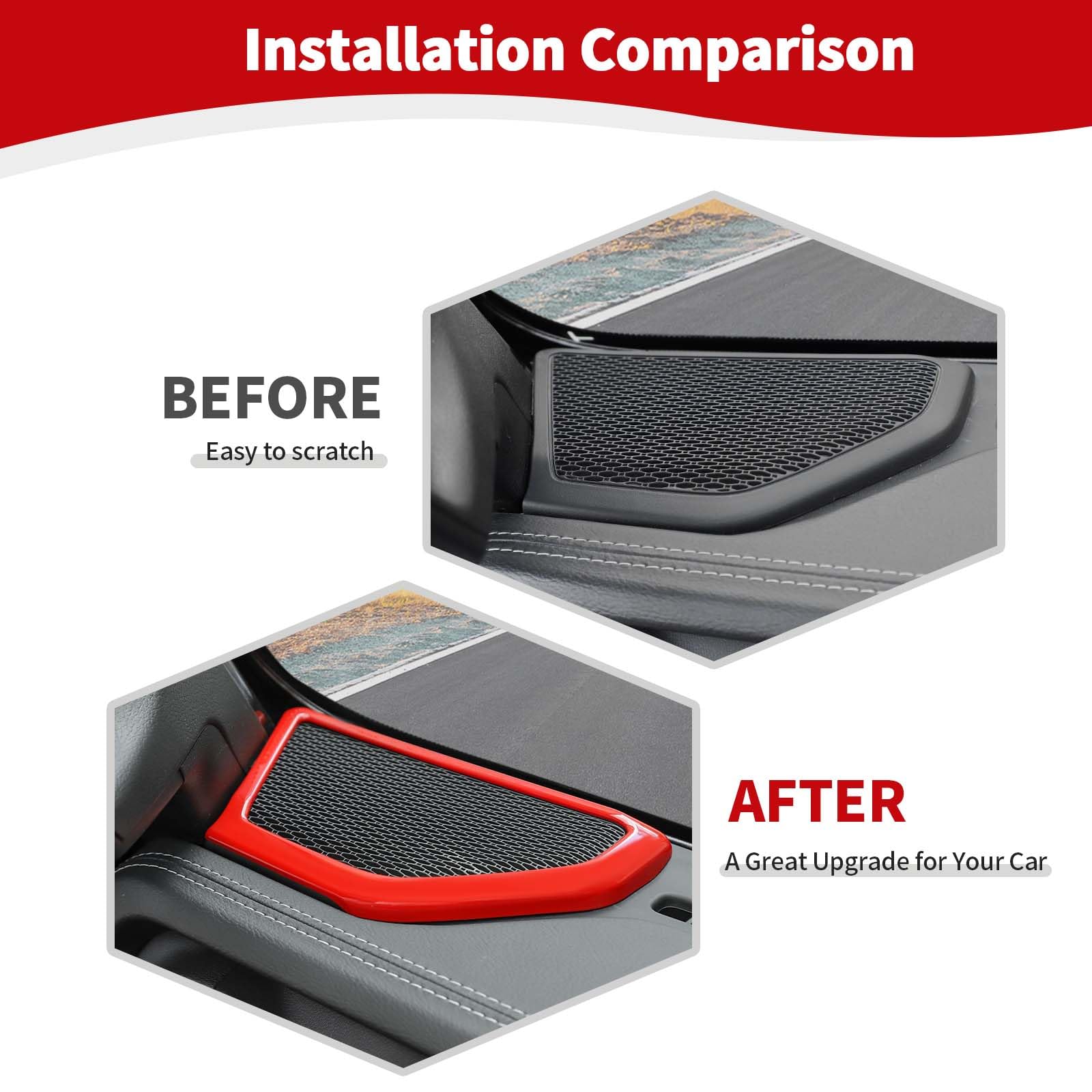 RT-TCZ A Pillar Speaker Frame Trim Cover for Jeep Wrangler JL JLU & Gladiator JT (2018-2024) - Red Interior Accessories (2pcs) - Upgrade Your Ride with Stylish Protection