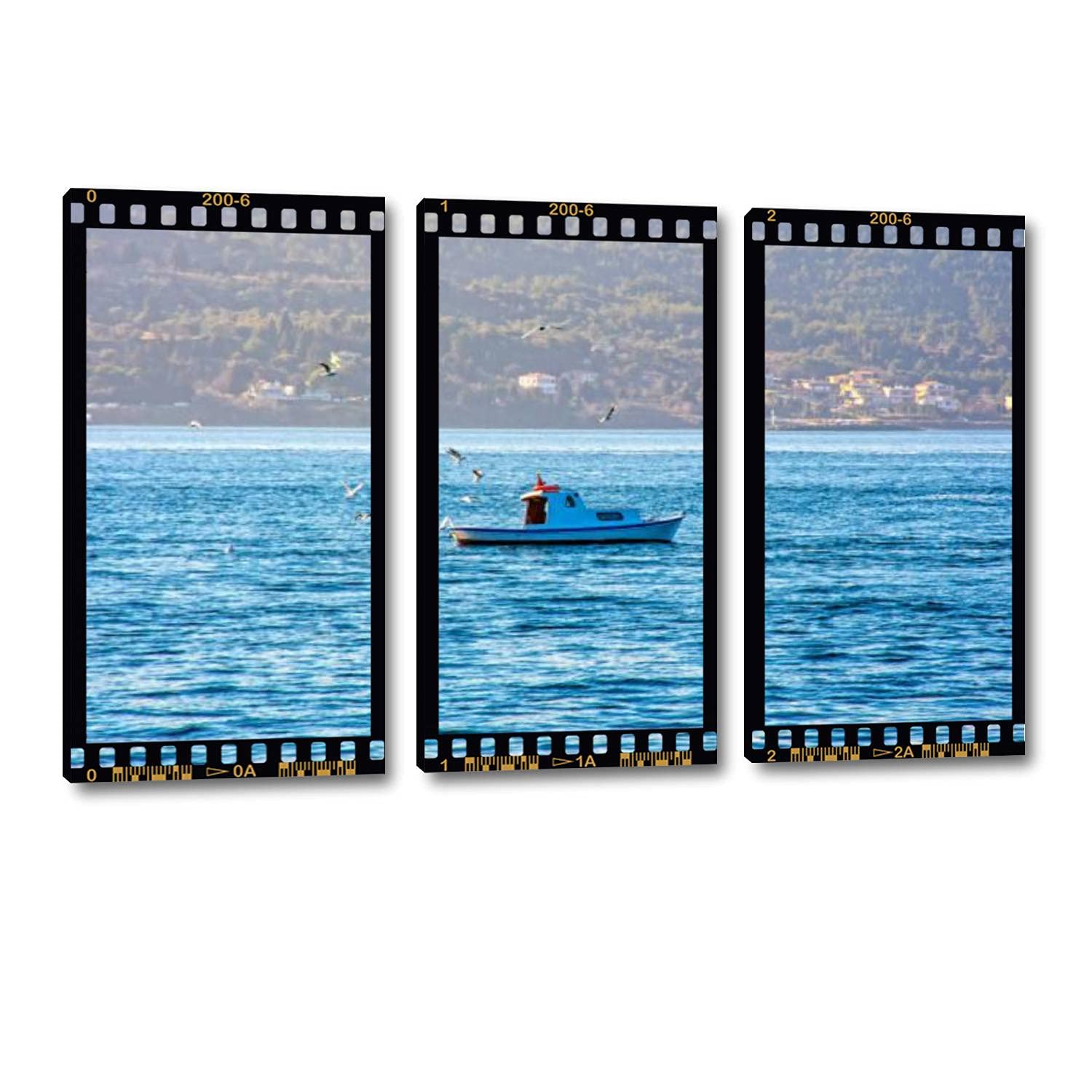 3 Panel Wall Art - Modern Ocean Fishing Boat Canvas Prints with Seagulls, Ready to Hang for Living Room & Bedroom Decor | Coastal Nautical Home Decoration, Perfect for Beach House & Seaside Theme Interiors