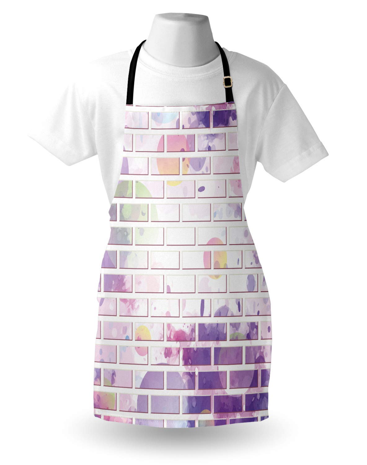 Ambesonne Unisex Adjustable Wall Apron - Graffiti Brick Wall Street Art Design for Cooking, Baking & Gardening - Violet & Lavender Kitchen Bib Apron - Perfect for Home Chefs, BBQ Parties & DIY Projects