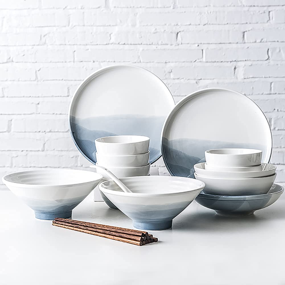 Euro Gradient Ceramic Dinnerware Set - 20pcs Chip-Resistant Plates & Bowls for Family Gatherings & Gifts