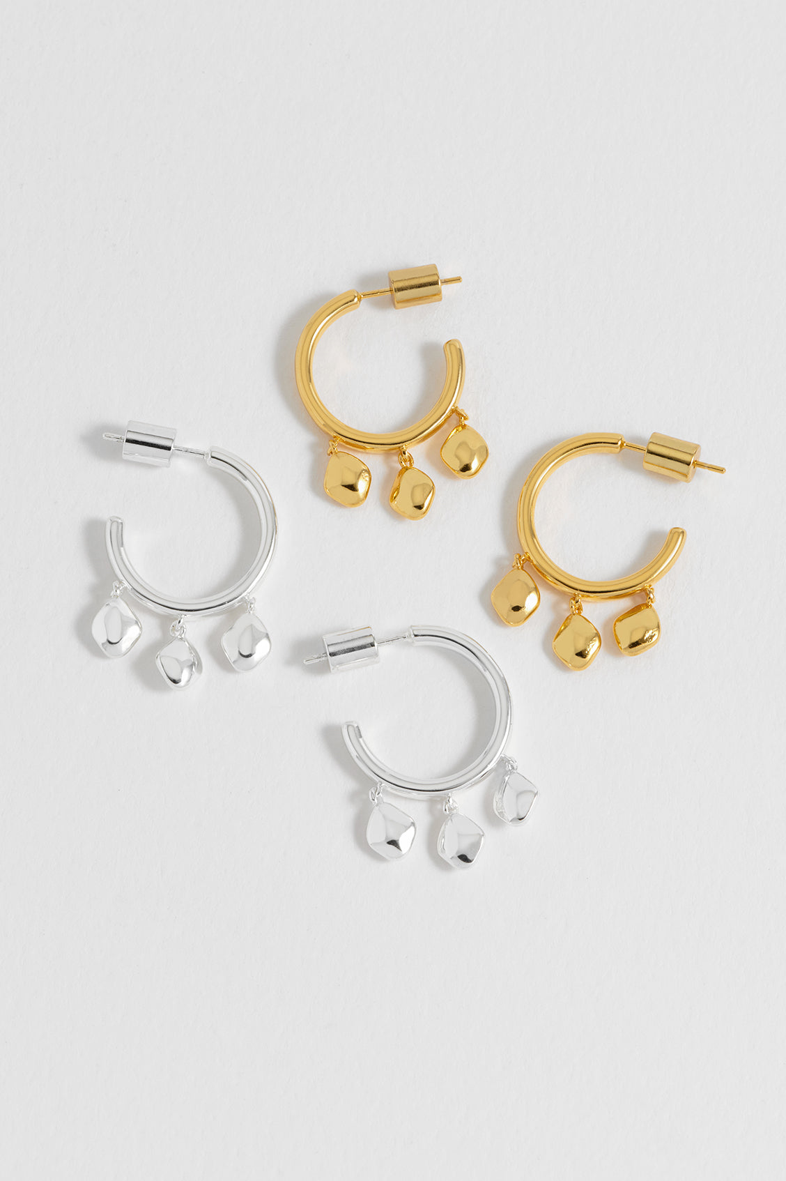 Stylish Triple Pebble Hoop Earrings for Women - Trendy Gold/Silver Dangle Drop Earrings - Perfect for Everyday Wear, Parties & Date Nights