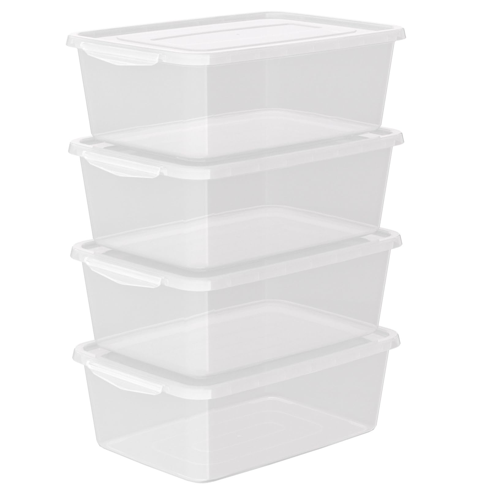 14 L Plastic Clear Storage Box with Latching Lid - 4-Pack Organizer Bins for Home, Office, Kitchen & Bathroom Organization
