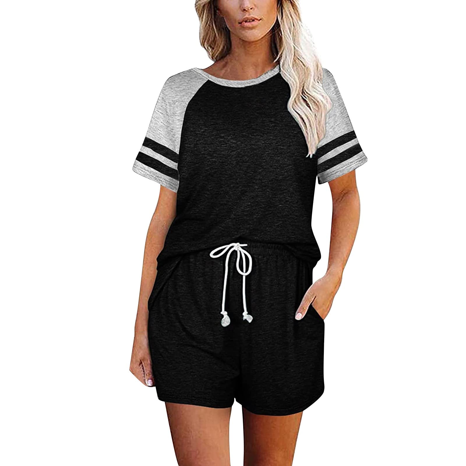 Xiloccer Women's Tie Dye Pajama Set - Short Sleeve Top & Jogger Shorts Loungewear for Sleep, Yoga & Relaxation at Home