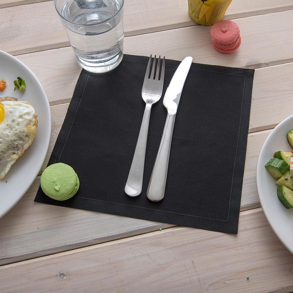 Premium 8.75 Inch Disposable Cotton Napkins (500 Pack) - Soft Linen-Like Feel with Taupe Stitching - Absorbent Black Party Napkins for Weddings, Celebrations & Fine Dining - Eco-Friendly Restaurant & Event Tableware
