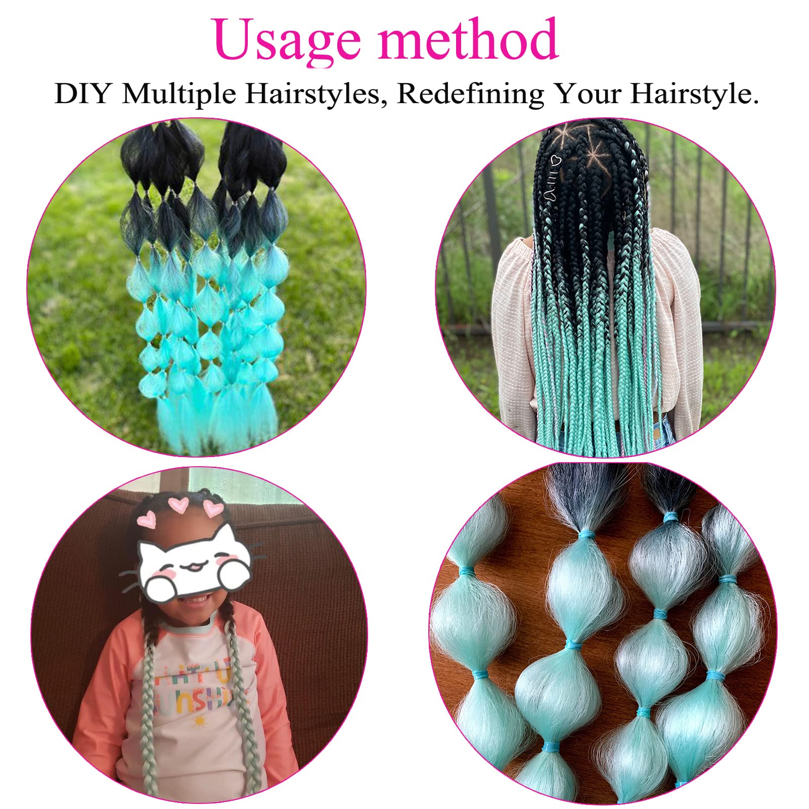 Ombre Braiding Hair Extensions - Mint Green & Black 24
