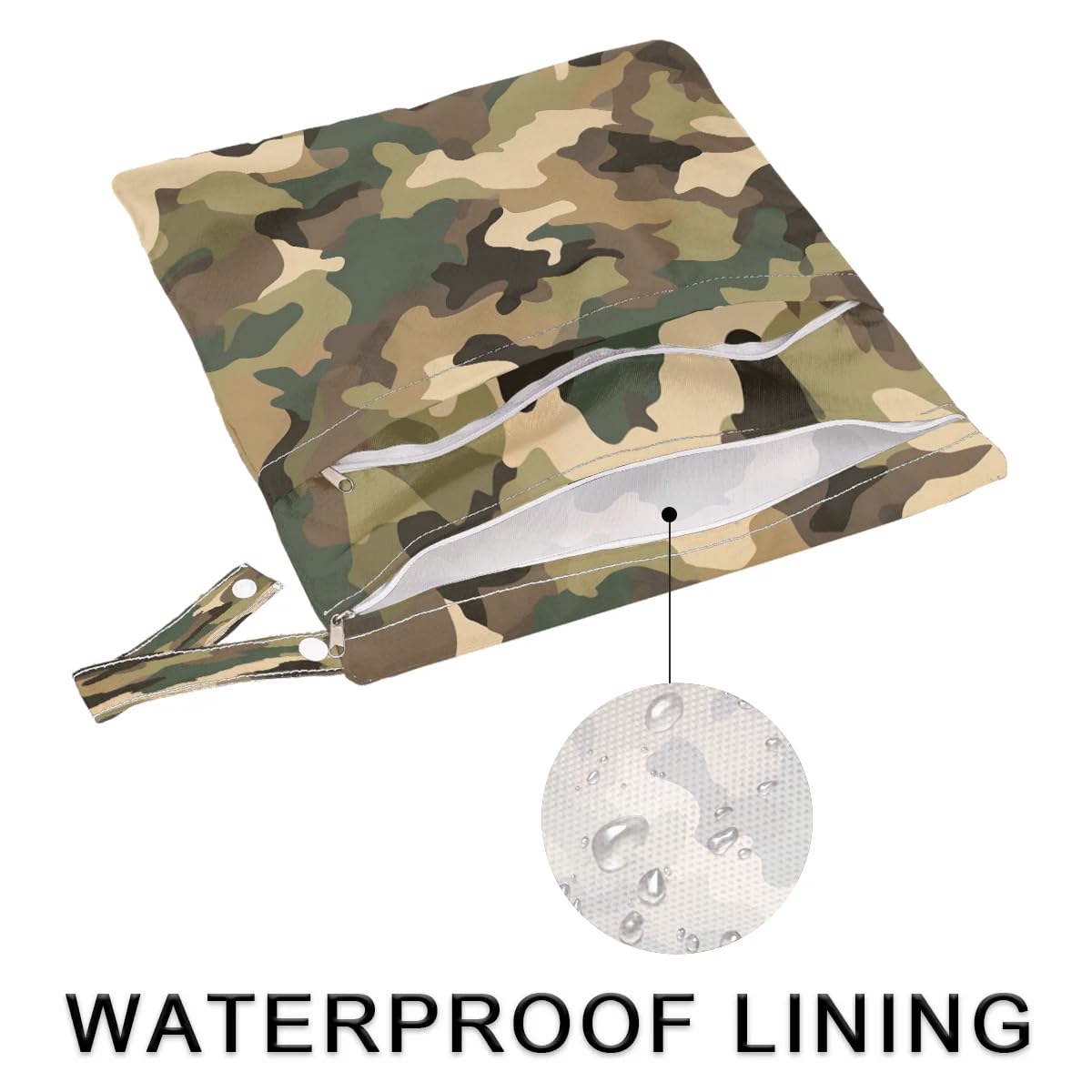2-Pack Waterproof Wet Dry Bags for Travel, Gym & Beach - Camo Print Laundry & Swimwear Organizer - Reusable Cloth Diaper & Bathing Suit Storage Bag (Ideal for Pool, Yoga, Sports & Baby Care)