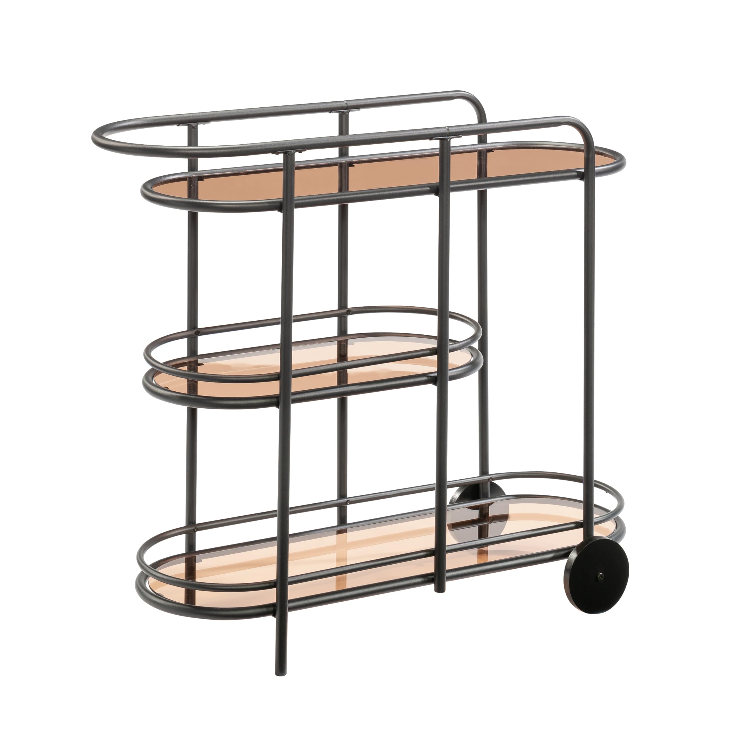 Sauder Coral Cape Bar Cart - Black Metal & Glass Rolling Drink Cart for Home, Kitchen, or Party - Perfect for Serving Cocktails, Wine, and Beverages
