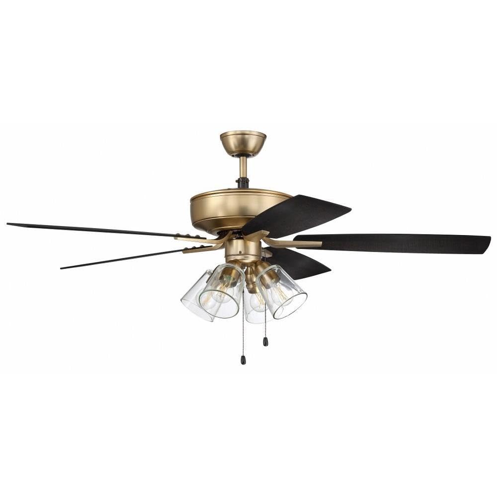 Craftmade P104SB5-52BWNFB 52-Inch Pro Plus Ceiling Fan with LED Light Kit & Pull Chain - 5 Reversible Black Walnut/Flat Black MDF Blades in Satin Brass Finish - Perfect for Living Room, Bedroom & Outdoor Patio