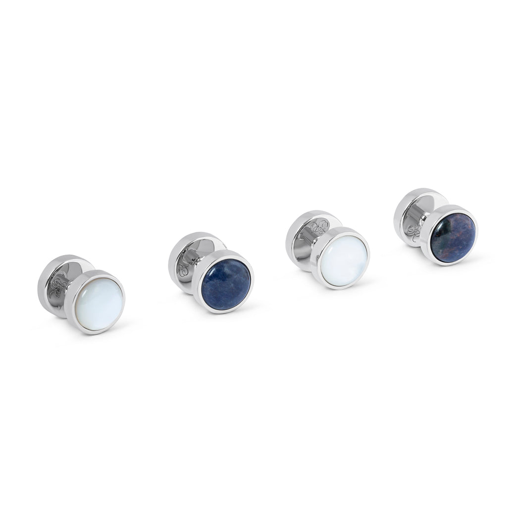 Elegant Mother of Pearl & Blue Sodalite Reversible Shirt Stud Set for Men - Perfect for Weddings, Formal Events & Business Attire