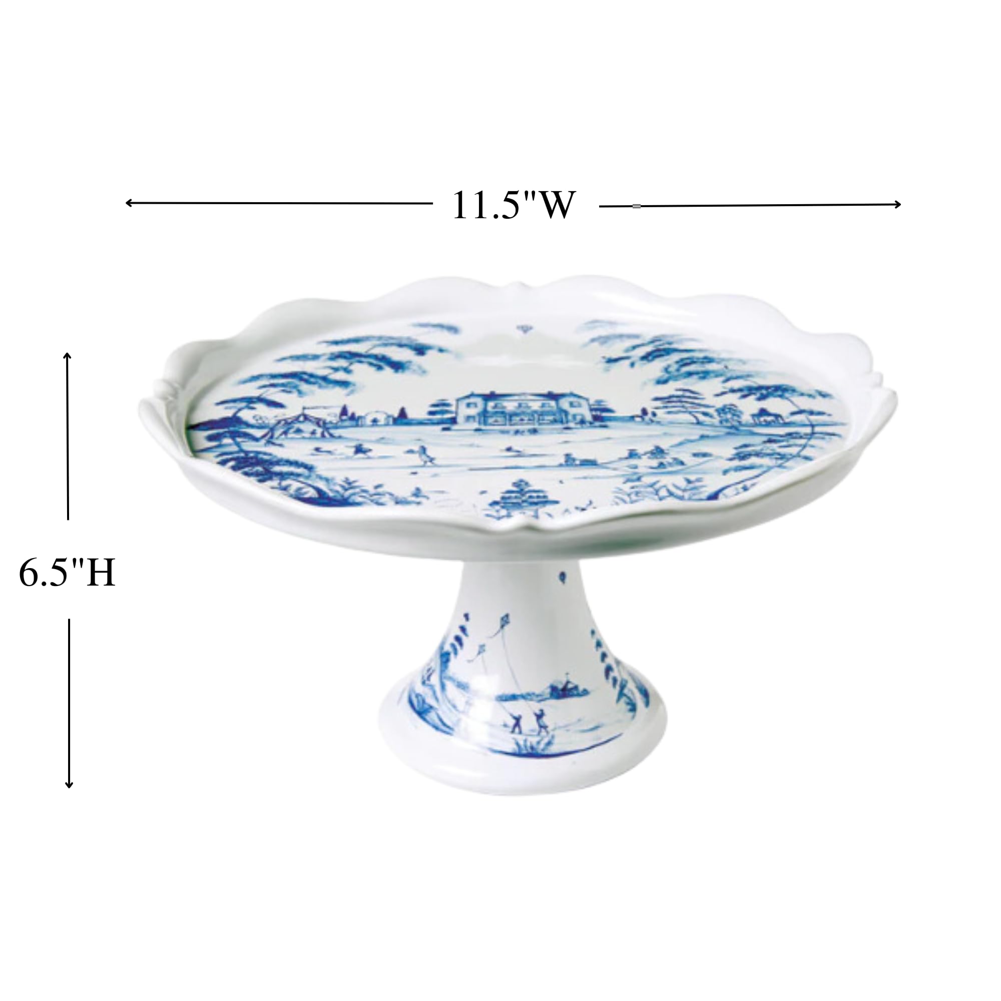 Juliska Country Estate Delft Blue Ceramic Cake Stand - Elegant 10-Inch Dessert Plate for Afternoon Tea, Bridal Shower & Holiday Parties (Blue and White Floral Design)