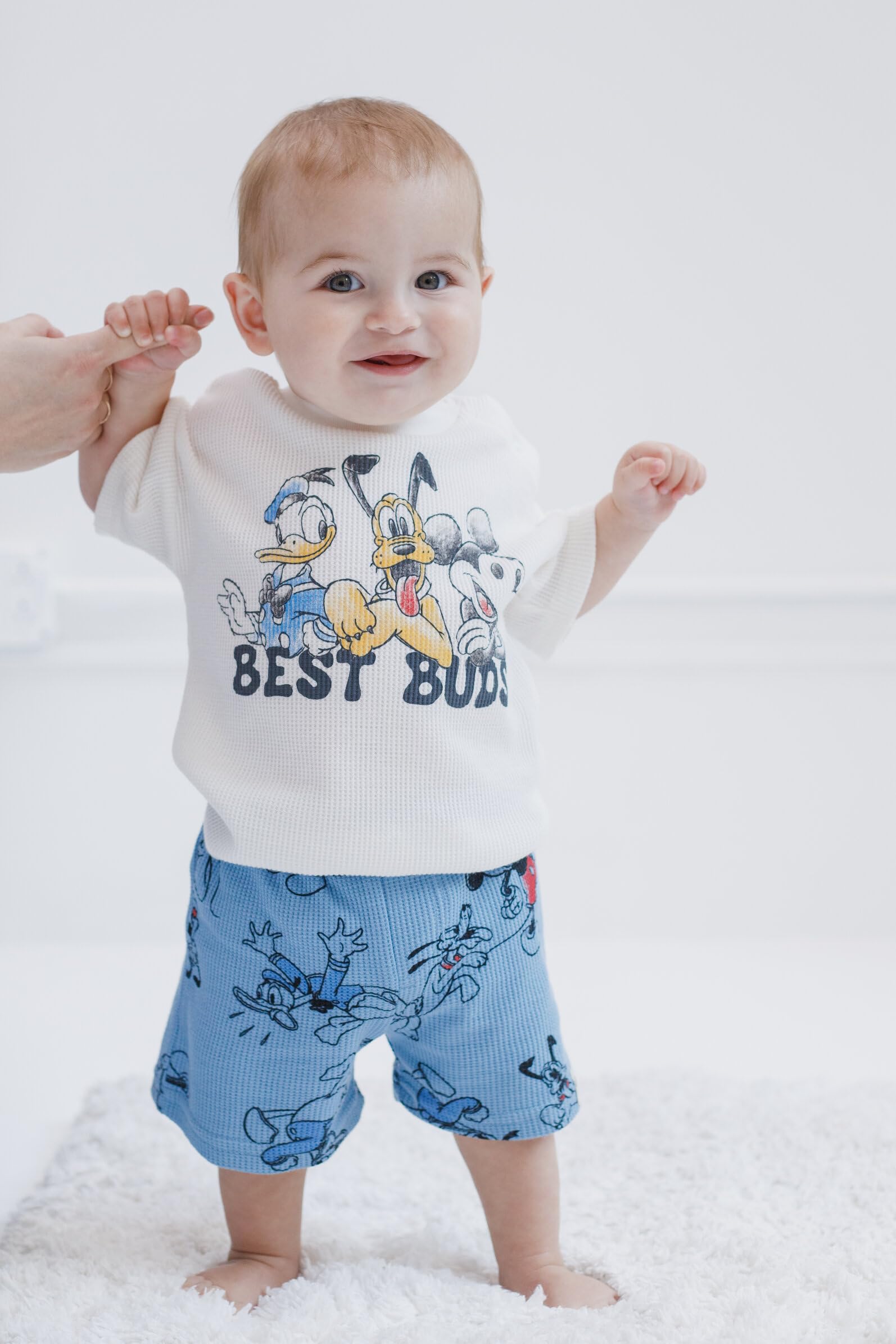 Disney Waffle Knit T-Shirt and Shorts Outfit Set for Babies & Toddlers (0-3 Months to 5T) - Soft Cotton PJs for Playtime, Naptime & Family Matching Outfits