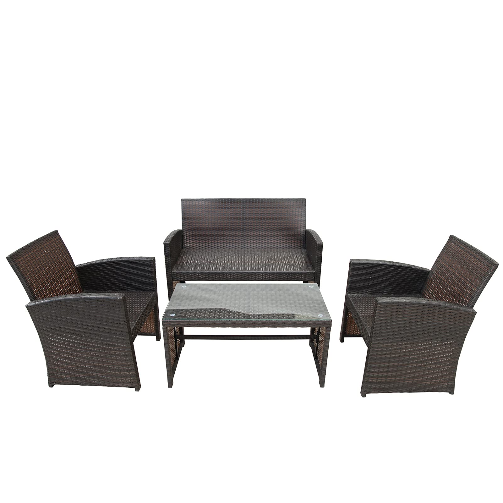 SONGBIRDTH 4-Piece Outdoor Patio Furniture Set, All-Weather Wicker Sectional Sofa with Cushions & Tempered Glass Table - Brown - Perfect for Garden, Backyard, Poolside & Outdoor Conversations