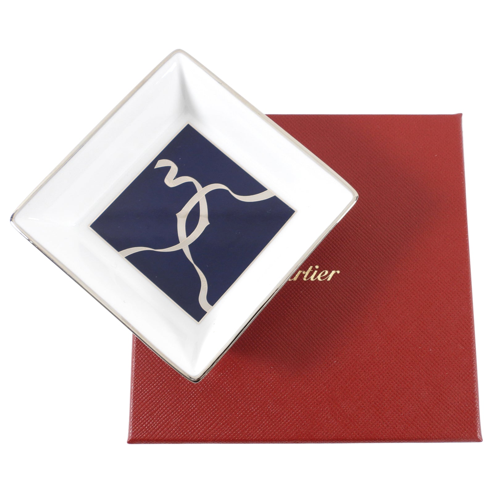 Cartier Blue Ribbon Porcelain Trinket Dish - Elegant Jewelry Holder for Rings, Earrings & Small Accessories | Perfect for Vanity, Dresser & Gift Giving