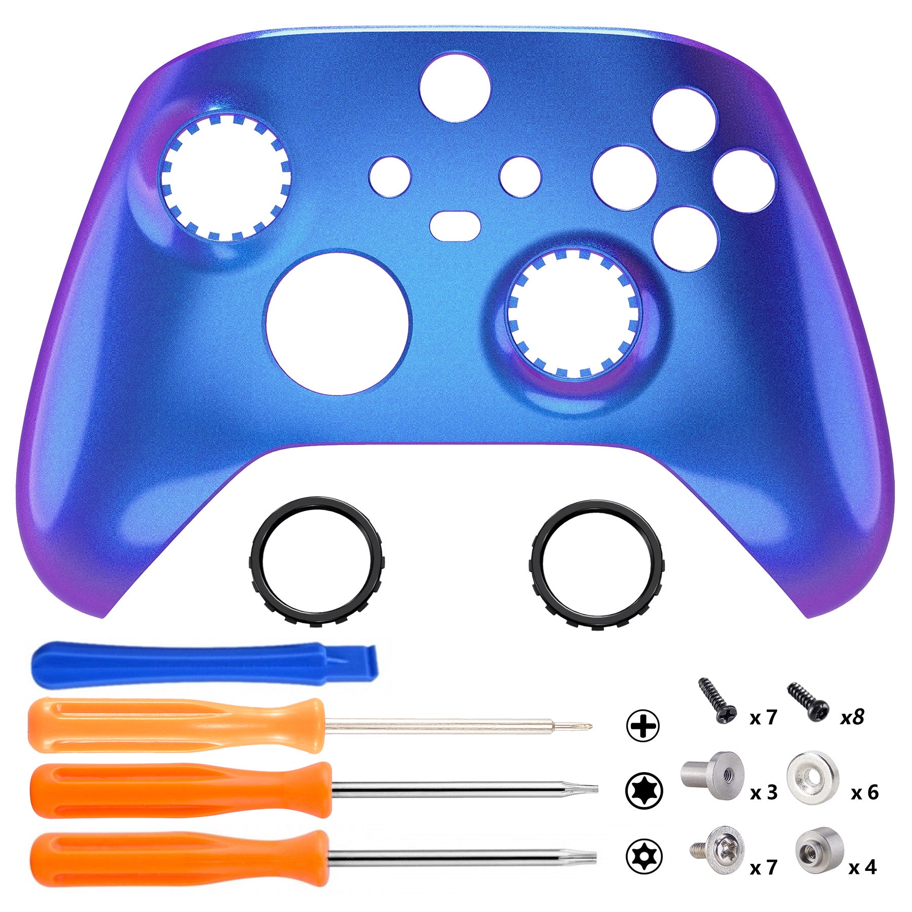 eXtremeRate FaceMag Magnetic Replacement Front Housing Shell with Accent Rings for Xbox Series X/S Controller & Xbox Core Controller Model 1914 - Chameleon Purple Blue | Easy Installation, Custom Gaming Setup | Perfect for Xbox Enthusiasts & Competitive Gamers
