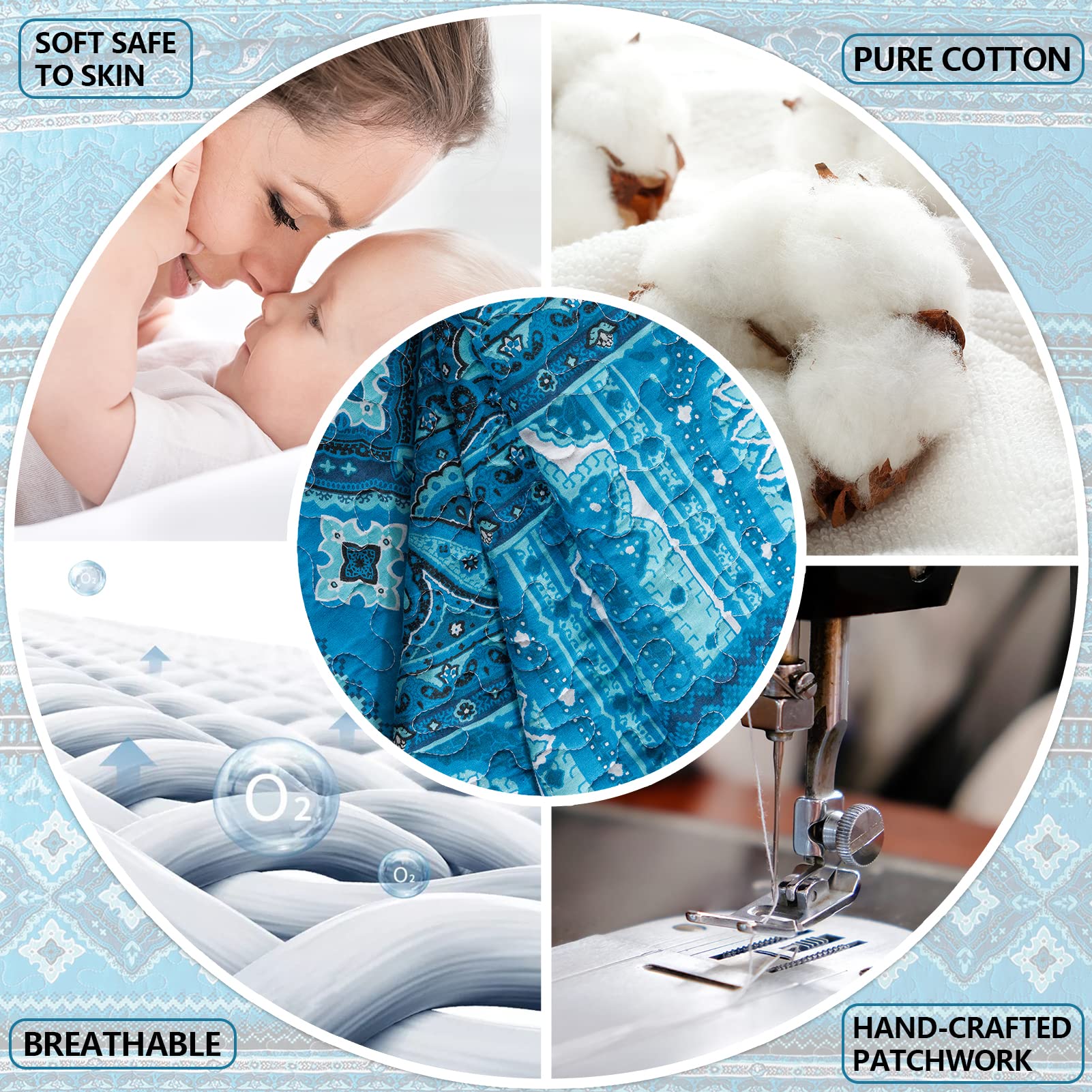 BEDIFANY King Size Cotton Quilt Set - Lightweight Reversible Boho Bedspread & Quilted Coverlet for All Seasons (3-Piece) - Perfect for Master Bedroom, Guest Room, and Home Decor