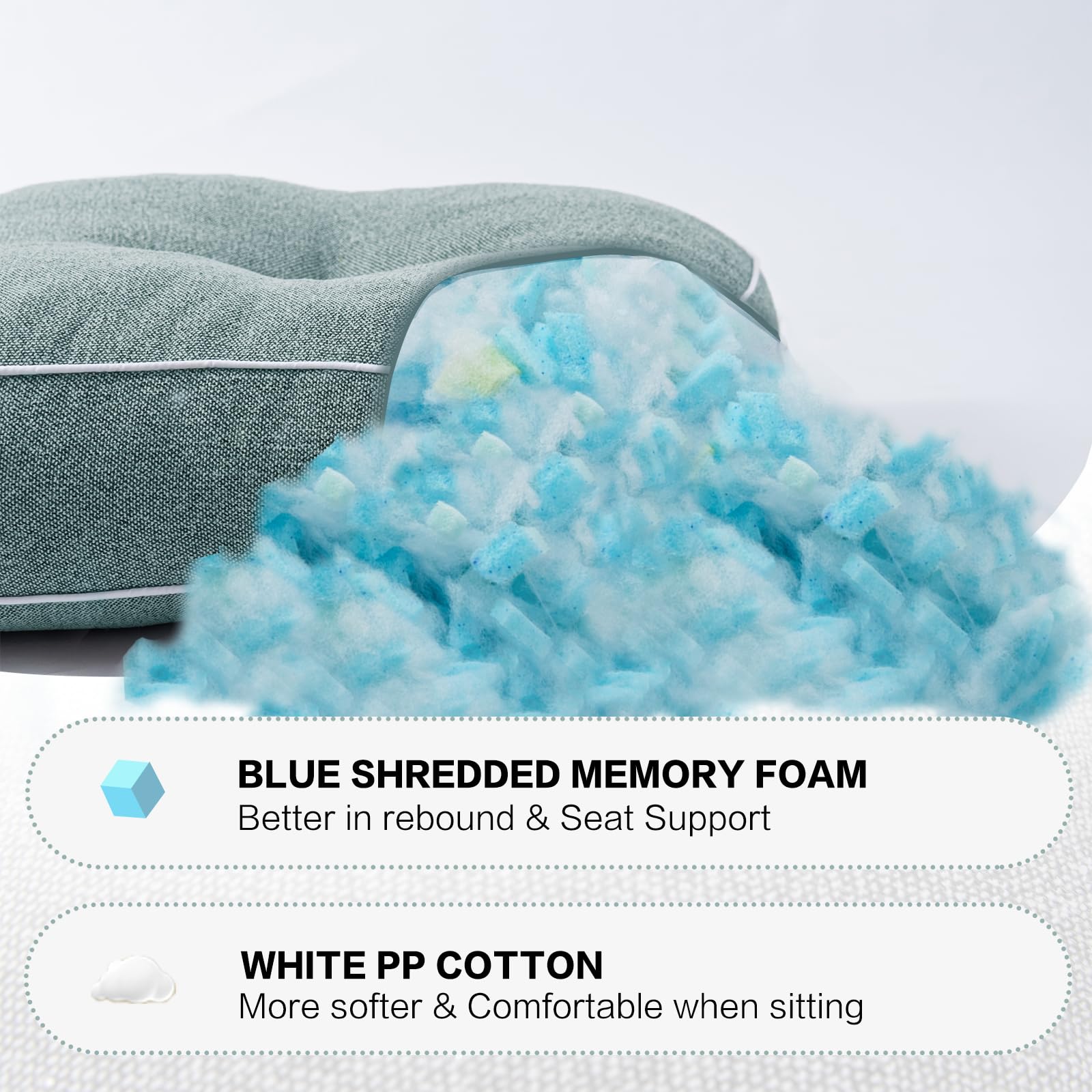4 Pack Chair Cushions for Dining Chairs - Shredded Memory Foam Seat Pads with Ties, 16.5
