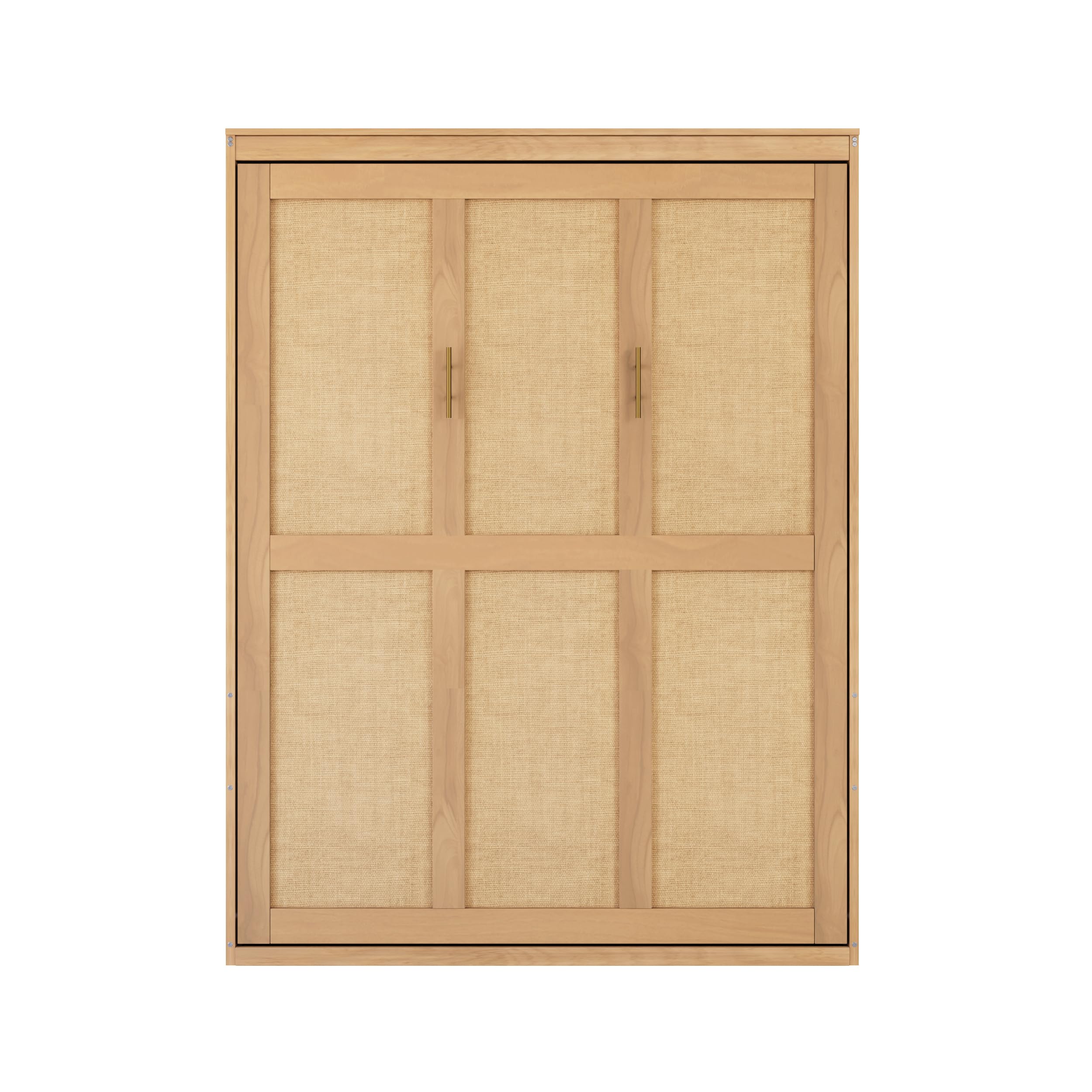 HABITRIO Full Size Murphy Bed with Solid Wood Frame and Rattan Cabinet - Space Saving Wall Bed for Guest Room, Home Office, or Small Apartments - Natural Finish