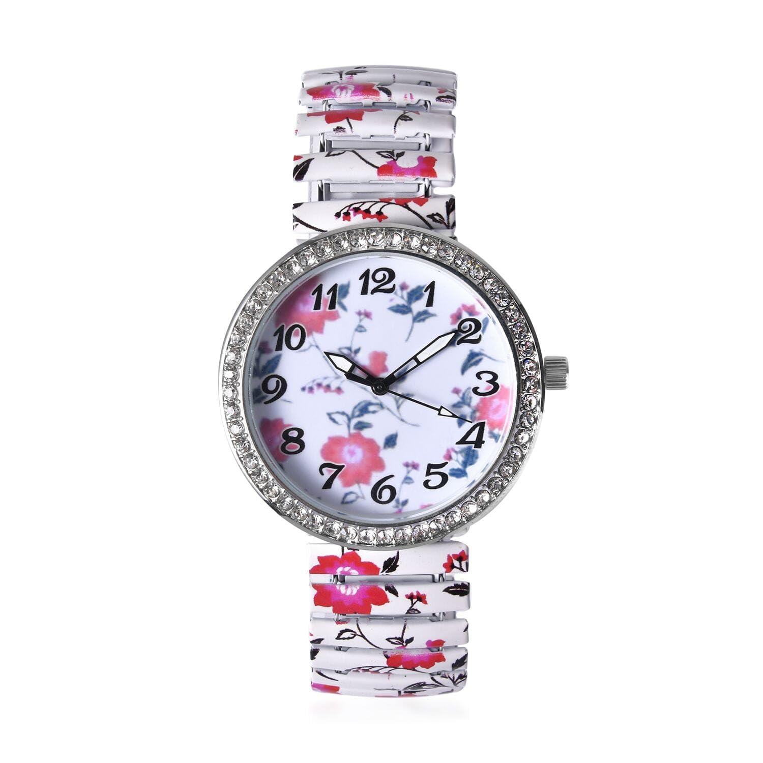 Floral Watch for Women - Stainless Steel Crystal Studded Stretch Band Flower Wristwatch - Elegant Ladies Bracelet Watch with Japanese Movement - Perfect Birthday Gift for Her, Mother's Day, Anniversary & Everyday Wear