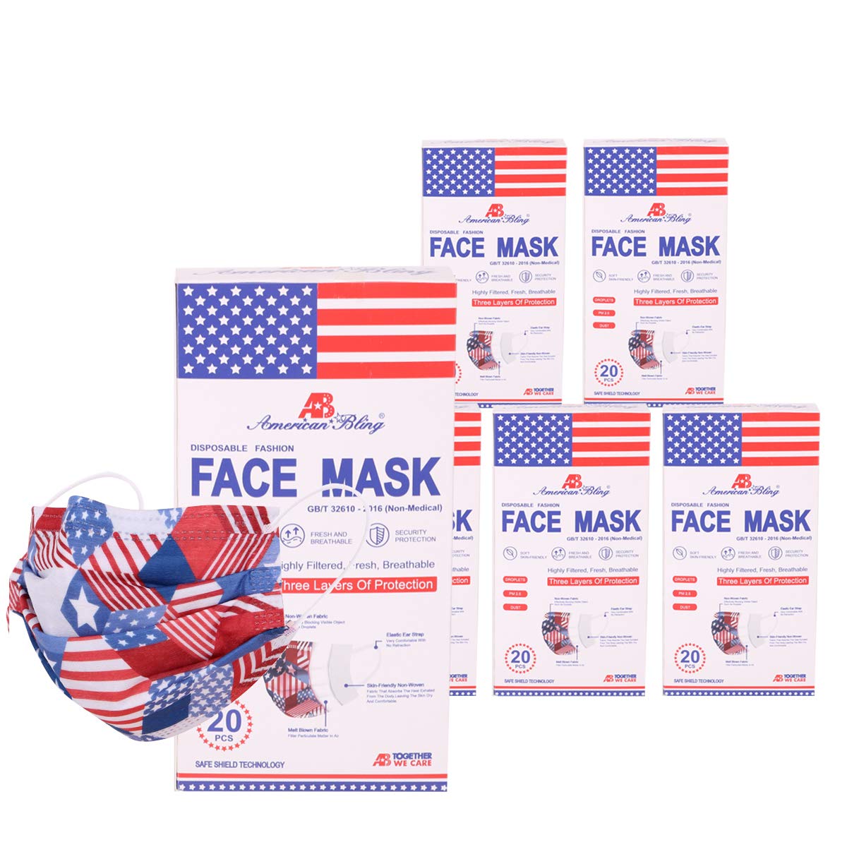 100 PCS Patriotic Face Masks - USA Flag Design for Daily Protection