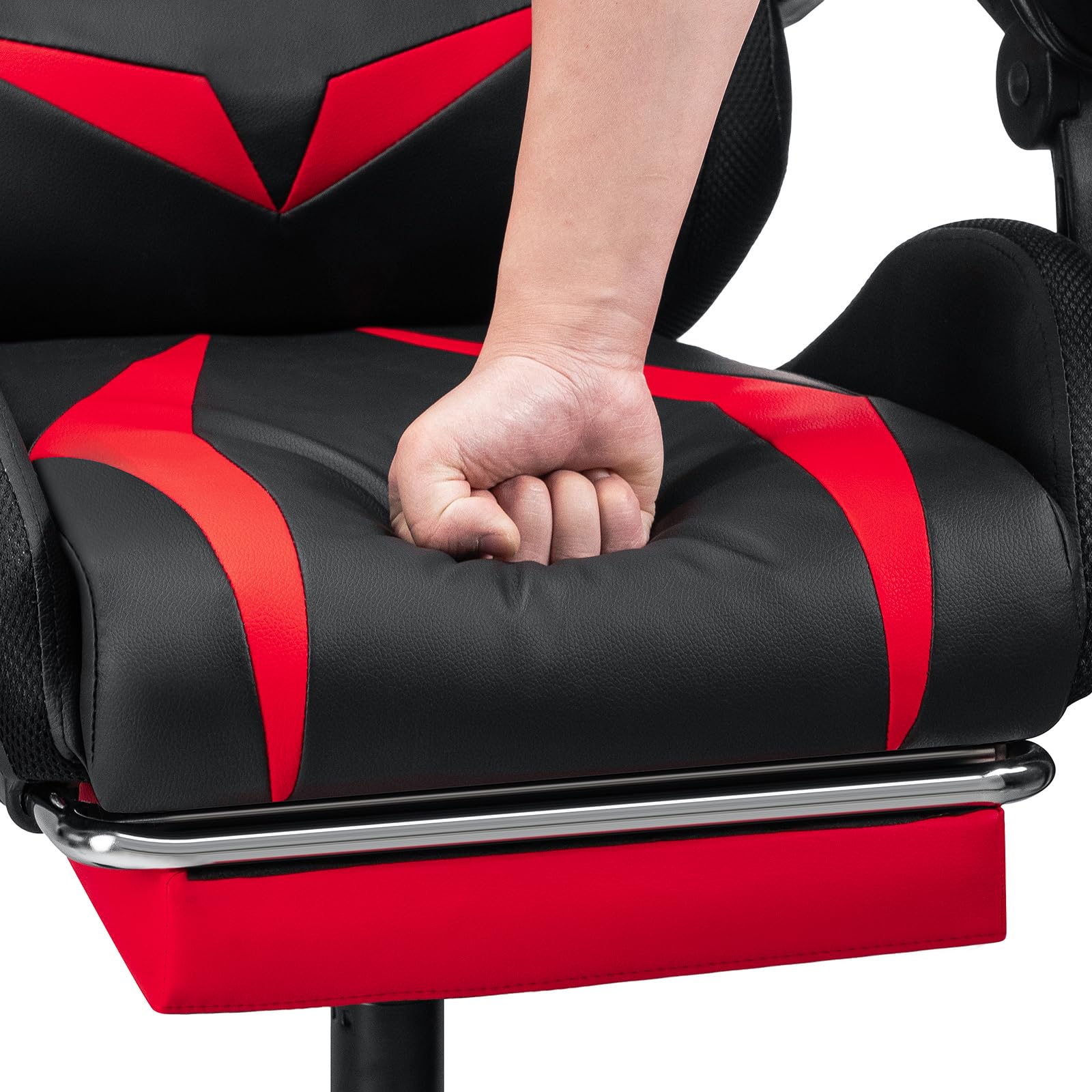 HOFFREE Ergonomic Gaming Chair with Massage, Bluetooth Speakers & LED Lights - High Back Lumbar Support, Adjustable Footrest - RGB Video Game Chair for PC/Console Gaming (Red & Black) - Perfect for Esports, Streaming & Home Office Use