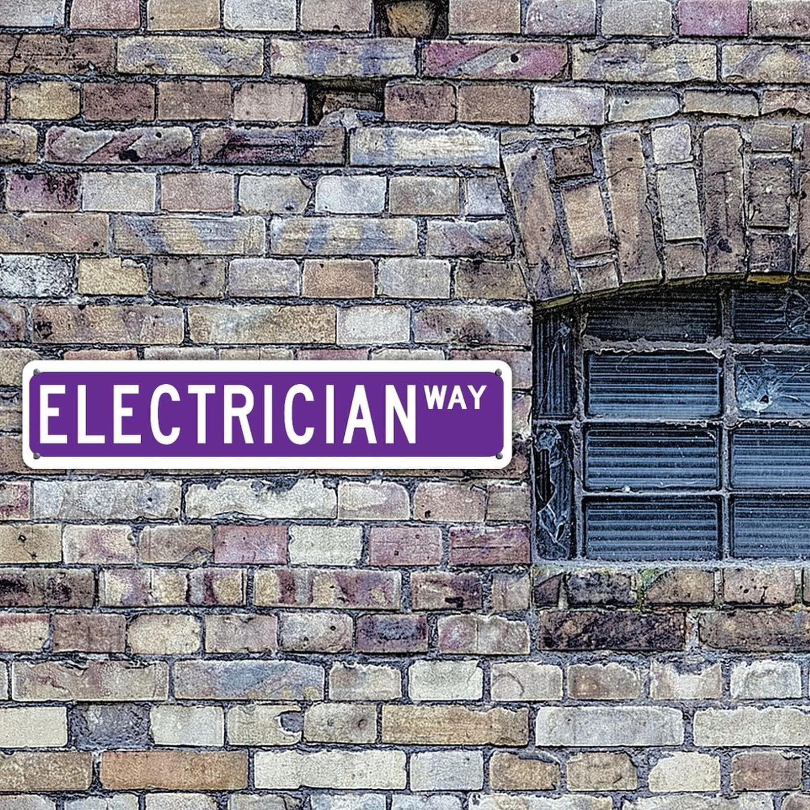 Custom Retro Solid Purple Electrician Way Sign - Water-Resistant Aluminum Garage & Office Decor for Indoor/Outdoor Use - Heavy Duty 4x18 Rectangle Sign for Garage, Office, Restaurants & Street Road Decor