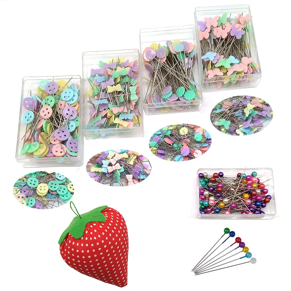 500pcs Assorted Color Flower Head Quilting Pins with Flat Button Ribbon & Free Pincushion - Premium Sewing Pins for DIY, Quilting, Dressmaking & Fabric Crafts - Perfect for Sewing Projects, Scrapbooking & Home Decor