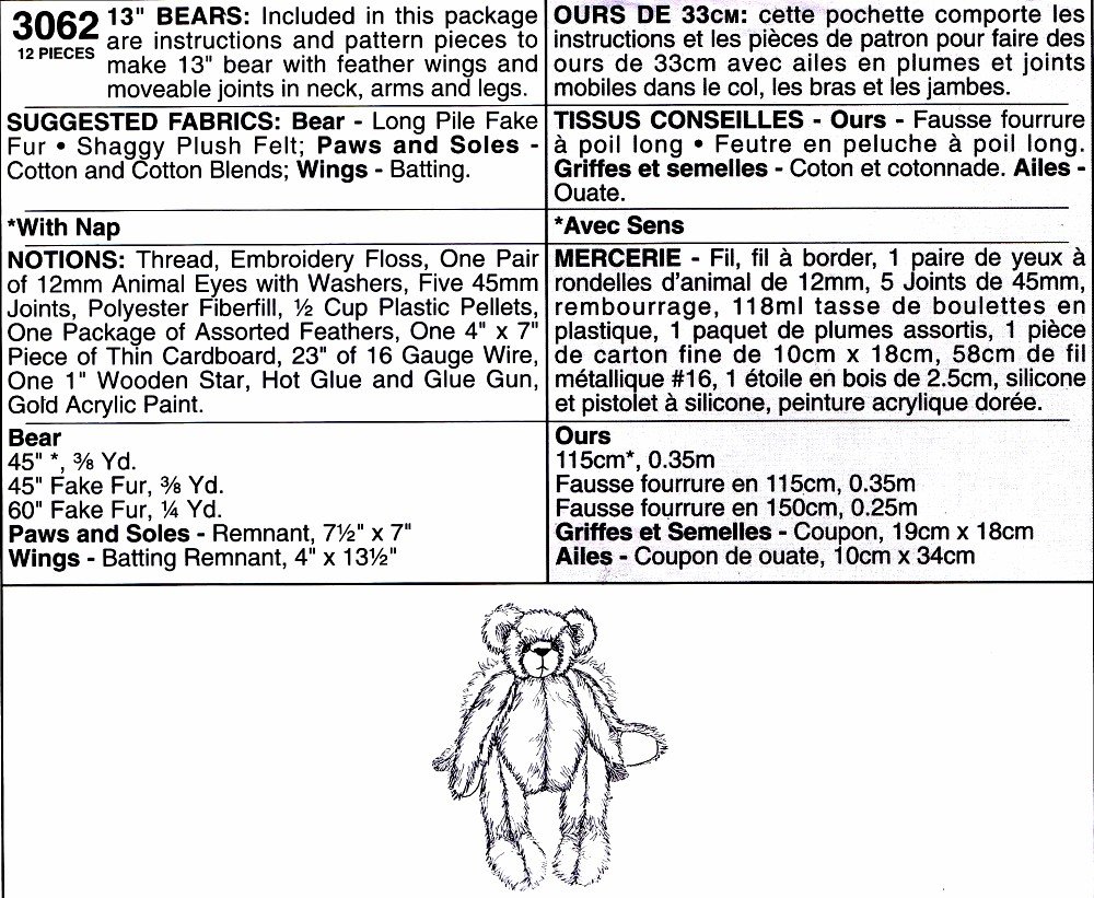 McCalls 3062 Stuffed Bears Sewing Pattern - DIY Plush Toy Craft Kit for Kids & Beginners | Perfect for Gifts, Home Decor & Nursery Accessories