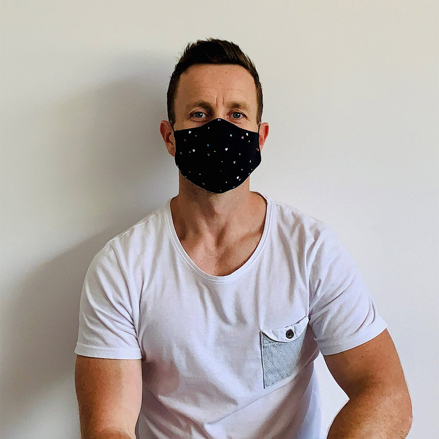 3-Ply Reusable Washable Cloth Face Mask with Heart Design - Breathable Comfortable for Daily Use, Work, Travel & Outdoor Activities