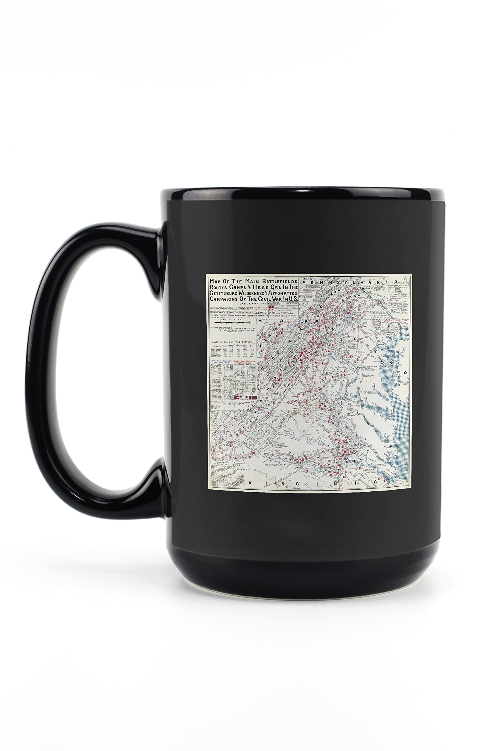 Lantern Press Battle of the Wilderness Civil War Panoramic Map Mug - 15oz Black Ceramic Coffee & Tea Cup - Dishwasher & Microwave Safe - Perfect for History Buffs, Collectors & Civil War Enthusiasts
