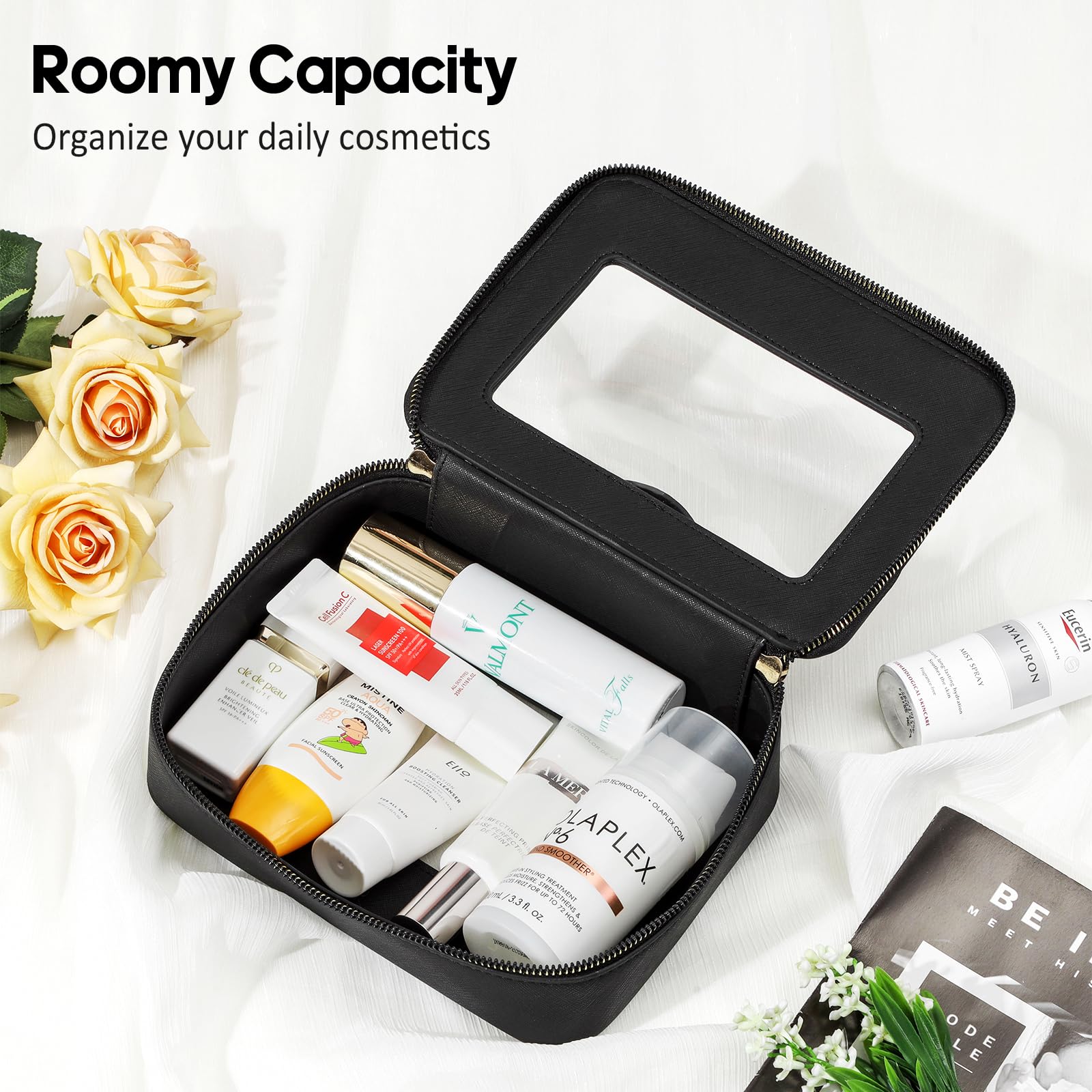 Clear Makeup Bag for Women - Waterproof Travel Toiletry Organizer with Zipper | TSA Approved Cosmetic Case | Perfect Gift for Her | Great for Air Travel, Gym & Daily Essentials Storage