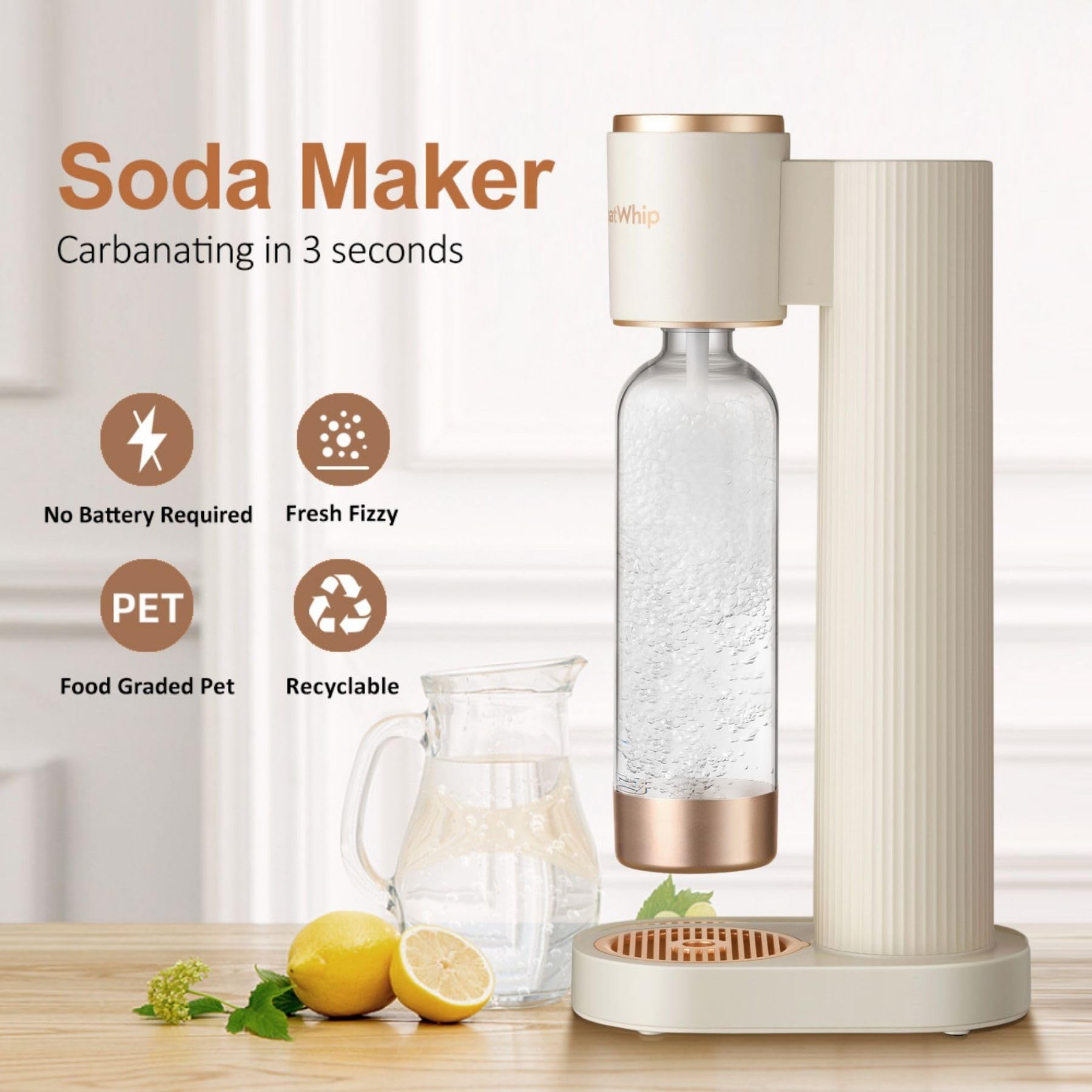 GreatWhip Sparkling Water Maker Soda Machine - 1L BPA-Free Carbonating Bottle, Compatible with 60L CO2 Exchange Carbonators (Not Included) - Black | Make Homemade Soda & Sparkling Water for Parties, Office, or Healthy Hydration at Home