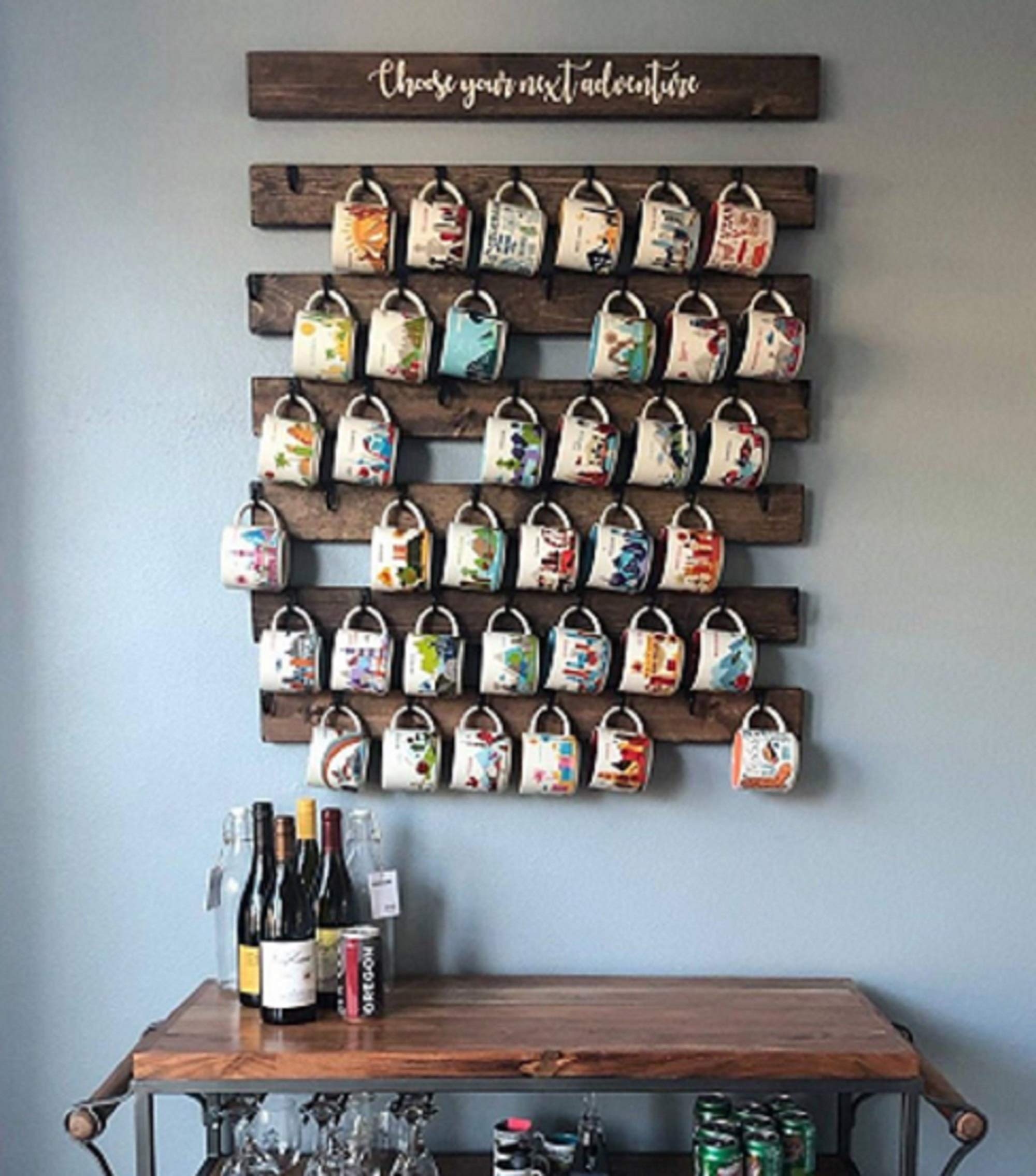 Custom Wooden Coffee Mug Rack - Wall Mounted Cup Holder Organizer for Kitchen, Office & Coffee Shop Display
