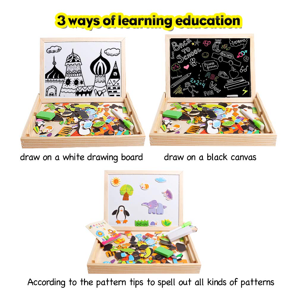 Magnetic Wooden Puzzles for Kids - STEM Learning Toys & Art Easel for Boys & Girls - Perfect for Montessori & Home Education