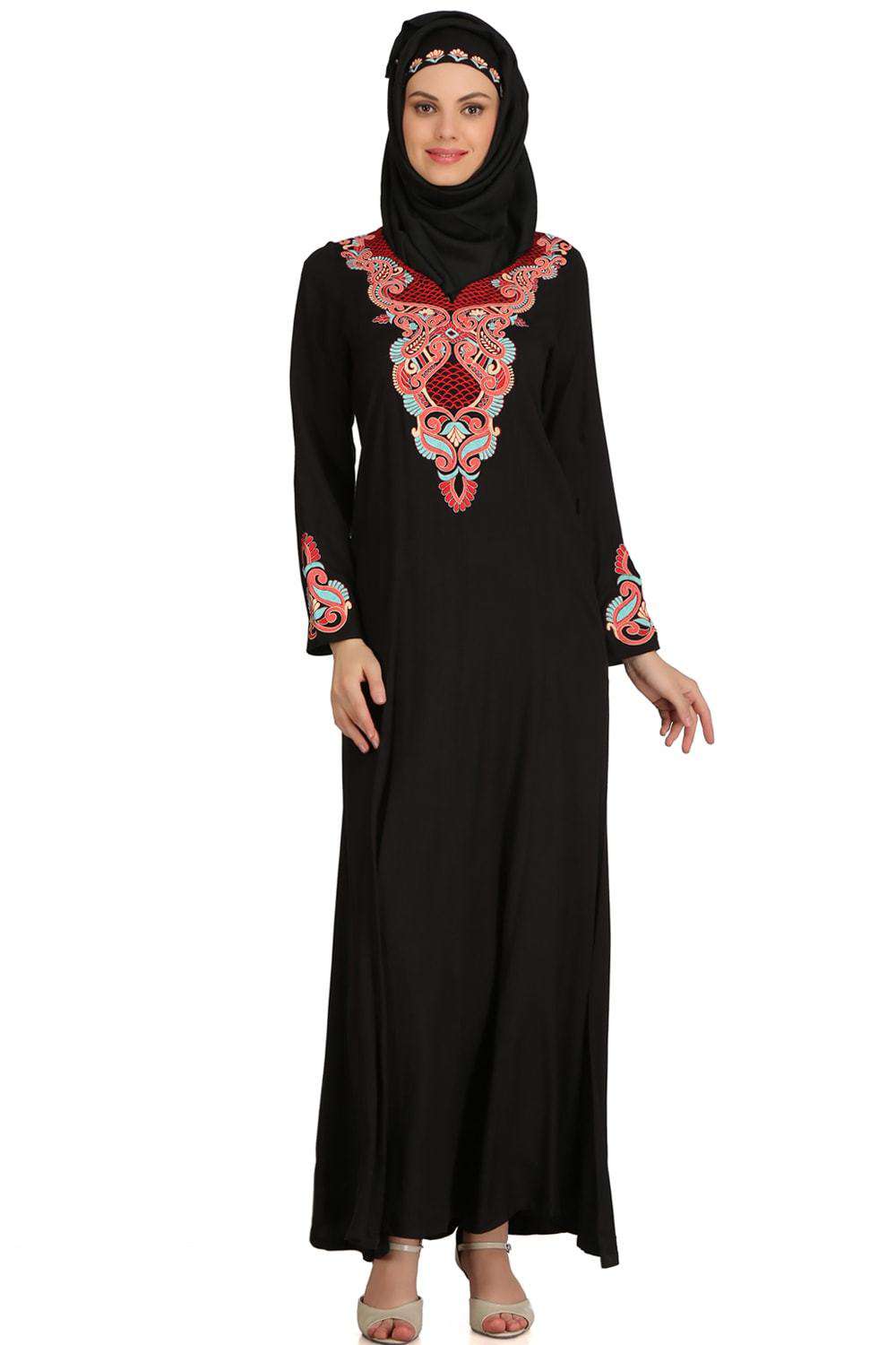 Jalilah Black Rayon Umbrella Abaya - Modest Islamic Prayer Dress for Women - Perfect for Mosque, Eid, and Special Occasions