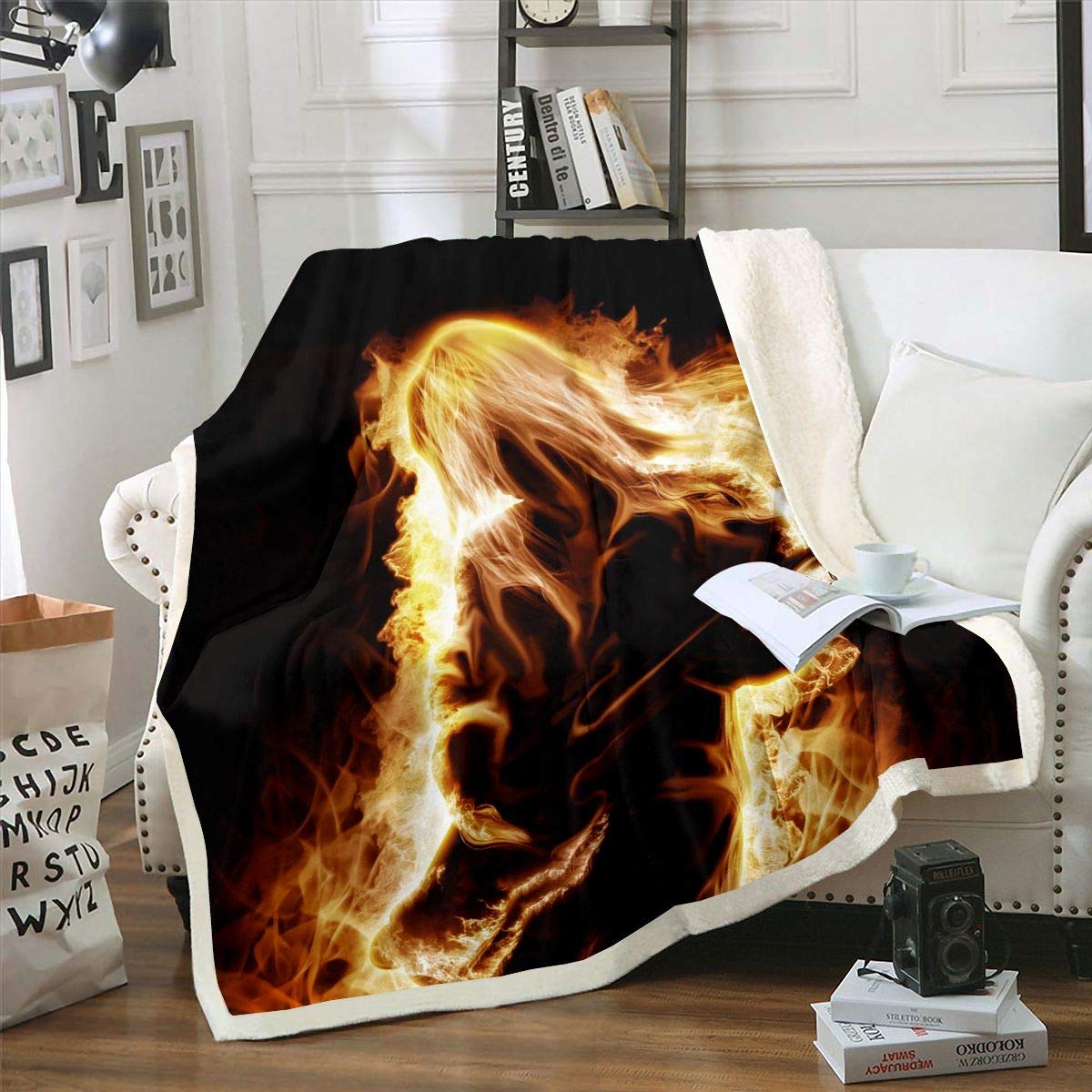 Rock Music Guitar Plush Fleece Throw Blanket - Soft Sherpa Blanket for Sofa, Bed & Couch (87x95 Inch King Size) | Perfect for Musicians, Music Lovers, Room Decor & Cozy Movie Nights