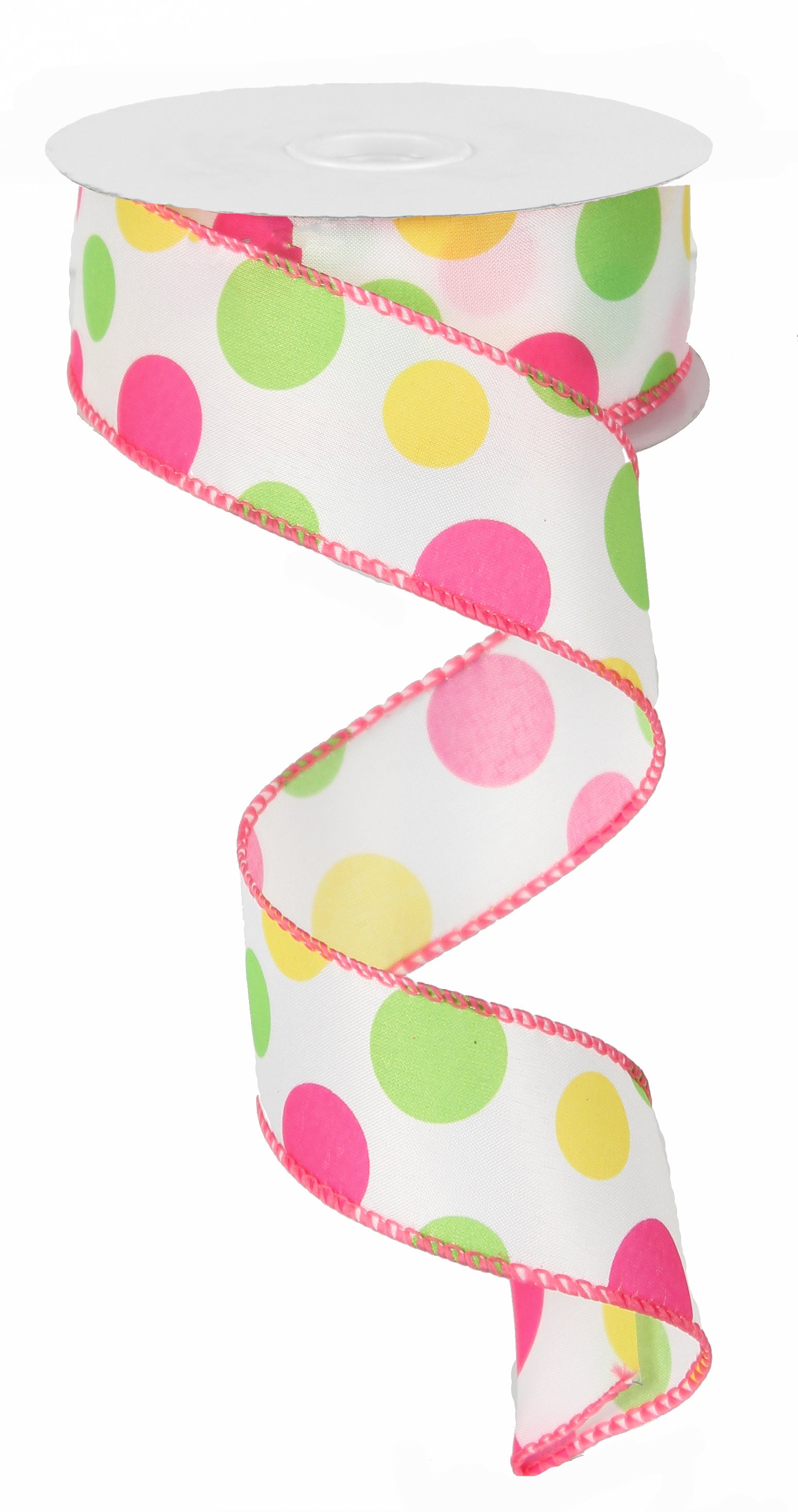1.5 Inch Polka Dot Ribbon - Pink, Lime & Yellow Decorative Ribbon (10 Yards) for Gift Wrapping, Crafts, DIY Projects & Party Decorations