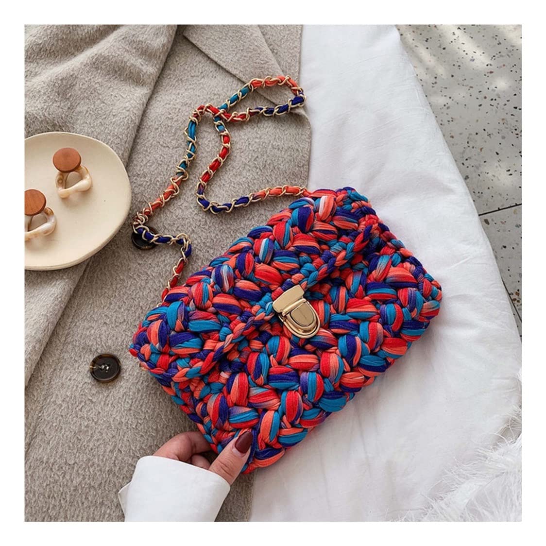 Handmade Crochet Knitting Bag - Autumn Winter Flap Bag, Hand-Woven Cloth Box Bag for Women (One Size, Color D) - Perfect for Shopping, Travel & Daily Use