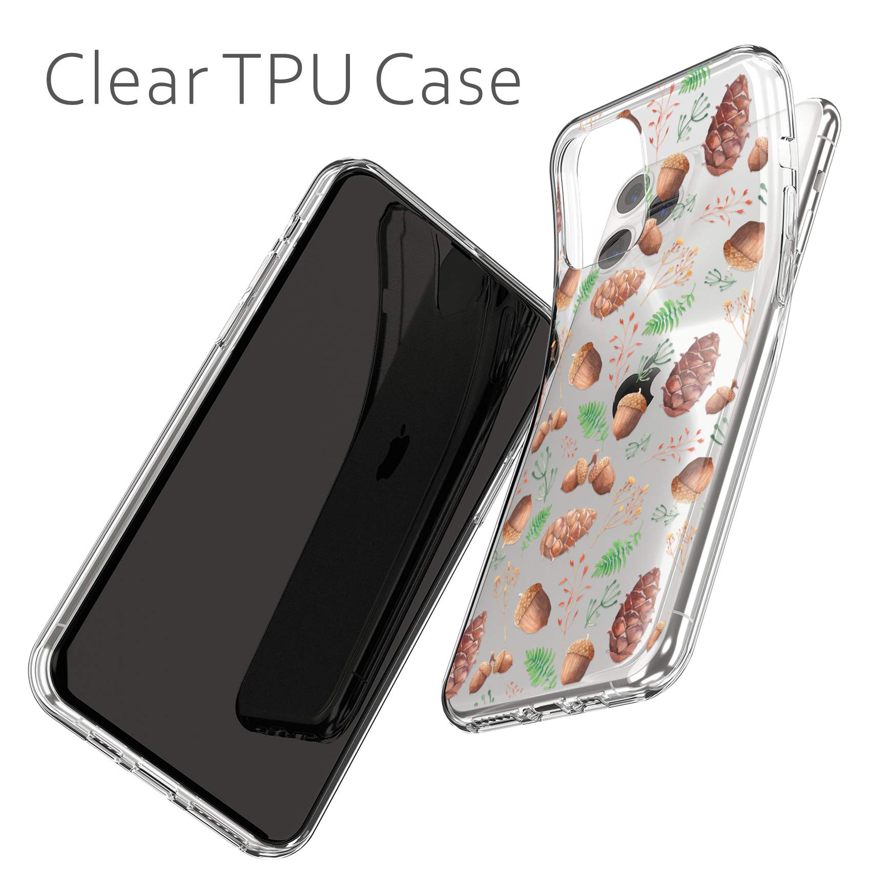 Apple Watch Bands Compatible with Series 7/6/5/4/3/2/1/SE - 38-45mm Cute Acorn Forest Print PU Leather Strap with Matching Phone Case - Perfect for Outdoor Adventures, Hiking & Nature Lovers
