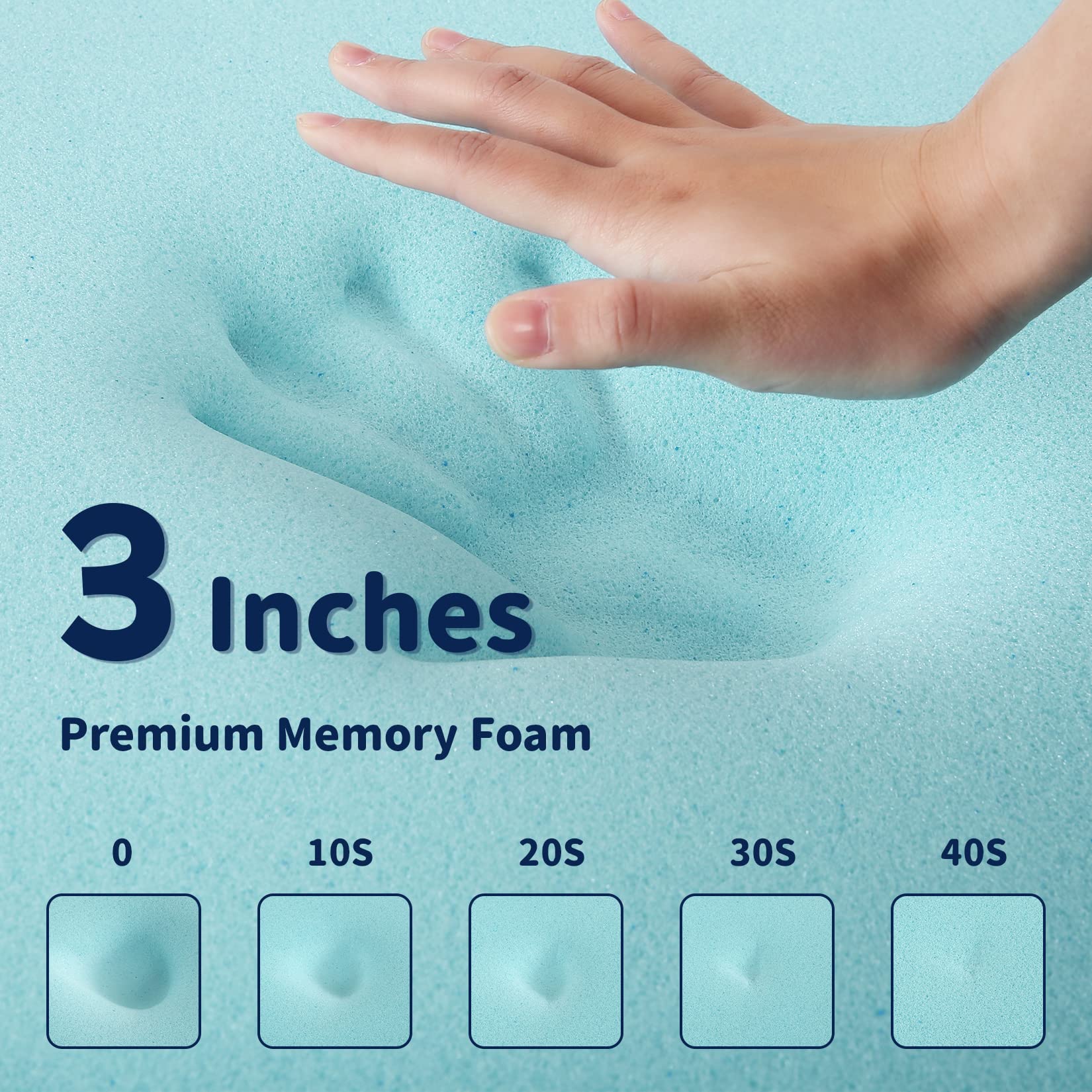 GARVEE 3 Inch Gel Infused Memory Foam Mattress Topper - Queen Size High Density Cooling Mattress Pad with Removable Washable Cover & Non-Slip Bottom for Back Pain Relief - Perfect for Hot Sleepers, Guest Beds & Dorm Rooms