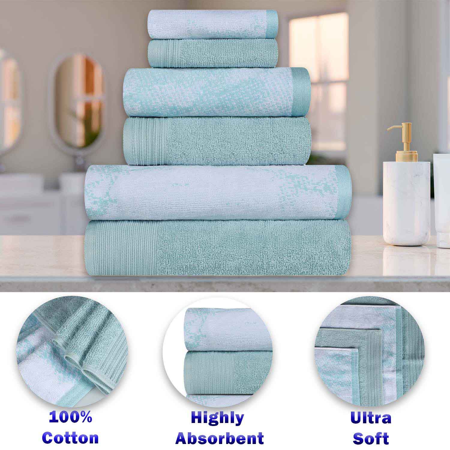 Premium 8-Piece Cotton Quick-Drying Towel Set - Solid & Marble Patterns for Bath, Beach, Gym, and Spa | Ultra Absorbent & Soft Bath Towels for Home & Travel