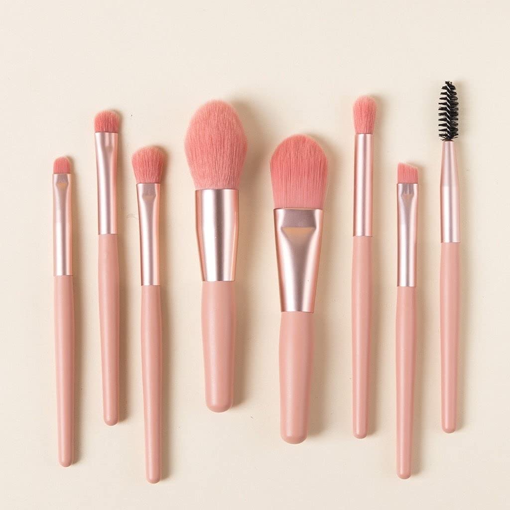 8-Piece Professional Makeup Brush Set for Foundation, Blush, Eyeshadow, Eyeliner, Lips & Brows - Portable Mini Cosmetic Brush Kit for Travel & Everyday Makeup Application