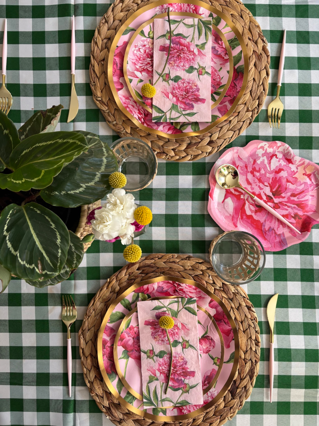 Wavy Dinner Plate Set - Pink Peonies Design - 8 Piece Pack - Perfect for Elegant Dining, Wedding Receptions & Home Decor