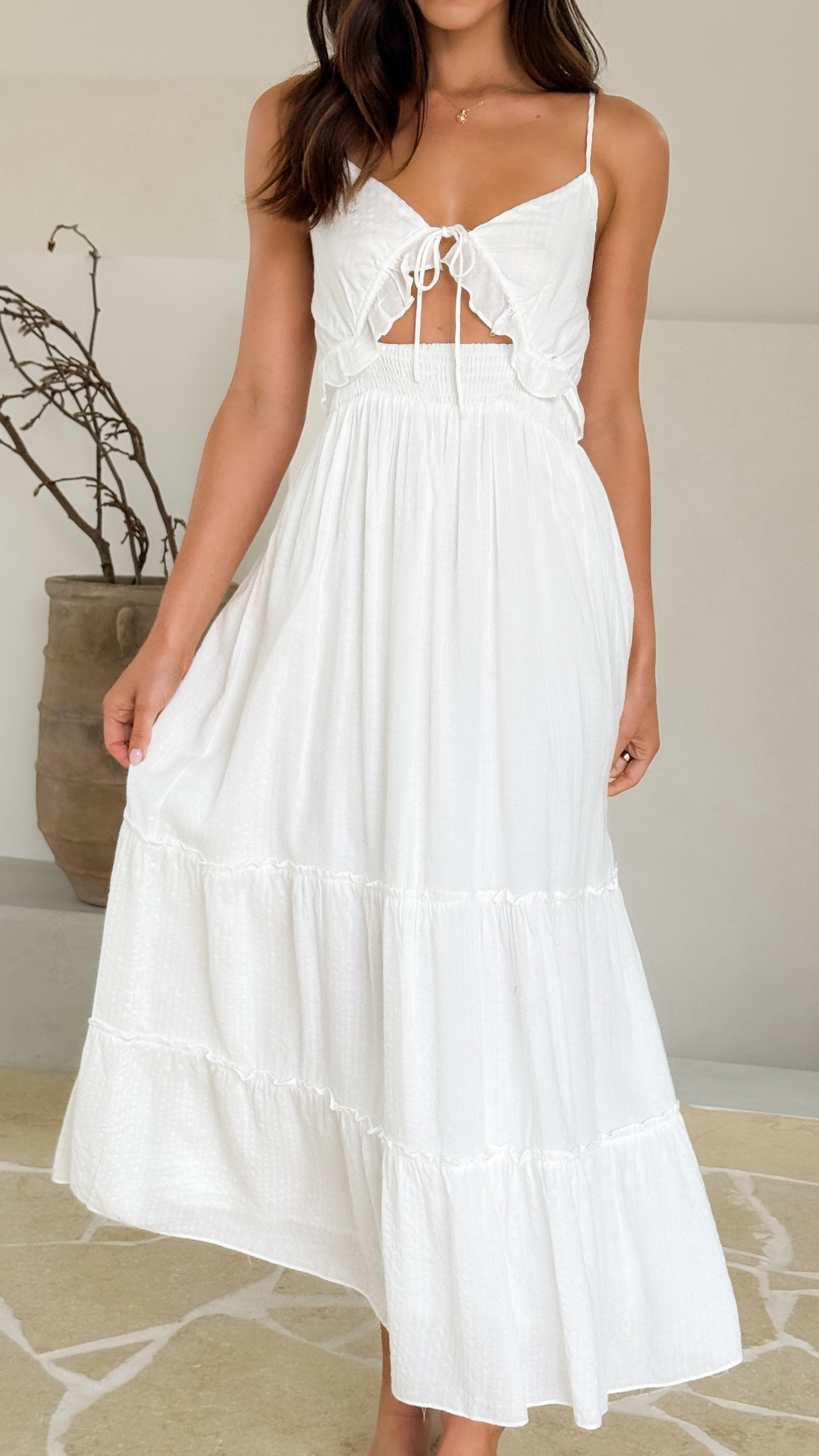Andrea Women's Maxi Dress - Elegant White Flowy Long Dress for Summer, Beach, Wedding & Special Occasions