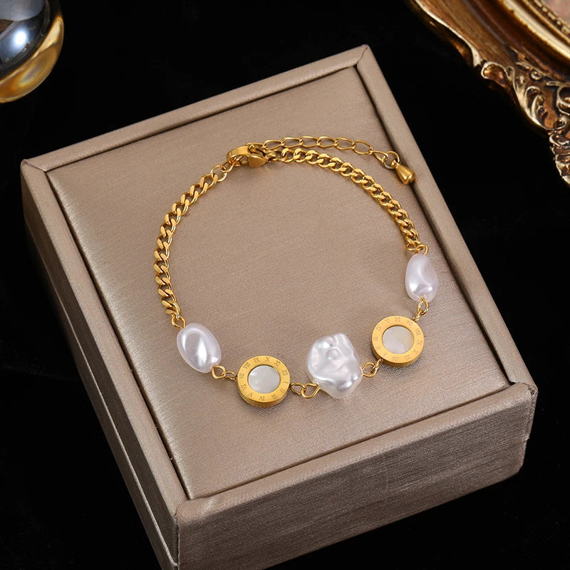 Stainless Steel Heart Pearl Charm Bracelet for Girls - Elegant Jewelry Gift for Women, Teens, Birthday, Valentine's Day, Party Wear