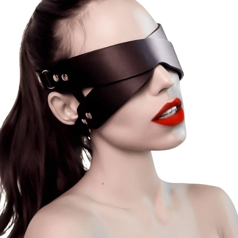 BDSM PU Leather Half Face Mask with Cross Strap - Blindfold Eye Cover for Adults & Couples - Fetish Bondage Restraints for Role Play, Sex Games & Sensual Exploration