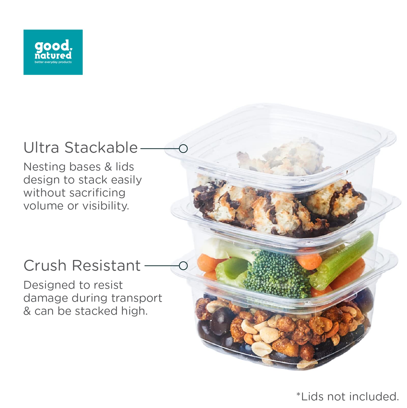 Good Natured 12 oz. Deli Containers (Pack of 675) - 99% Plant-Based, BPA-Free, Clear Food Storage Containers - Stackable Square Containers for Meal Prep, Leftovers & Restaurant Use