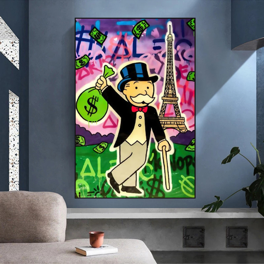 Alec Monopoly Eiffel Tower Canvas Art Print - Modern Pop Art Wall Decor for Living Room, Bedroom & Office